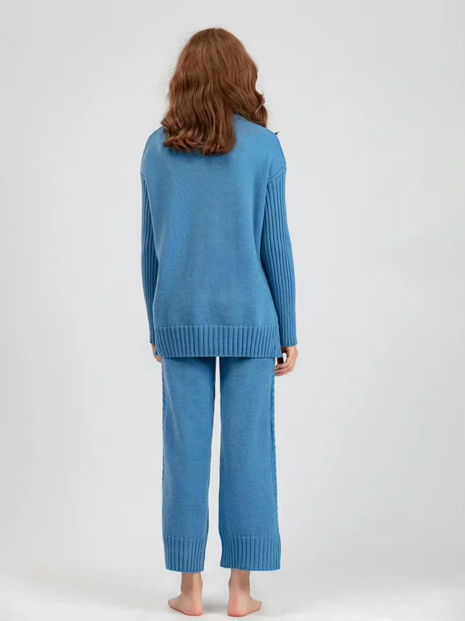 Scarlett | Chic Turtleneck Knitted Set and Wide Leg Pants