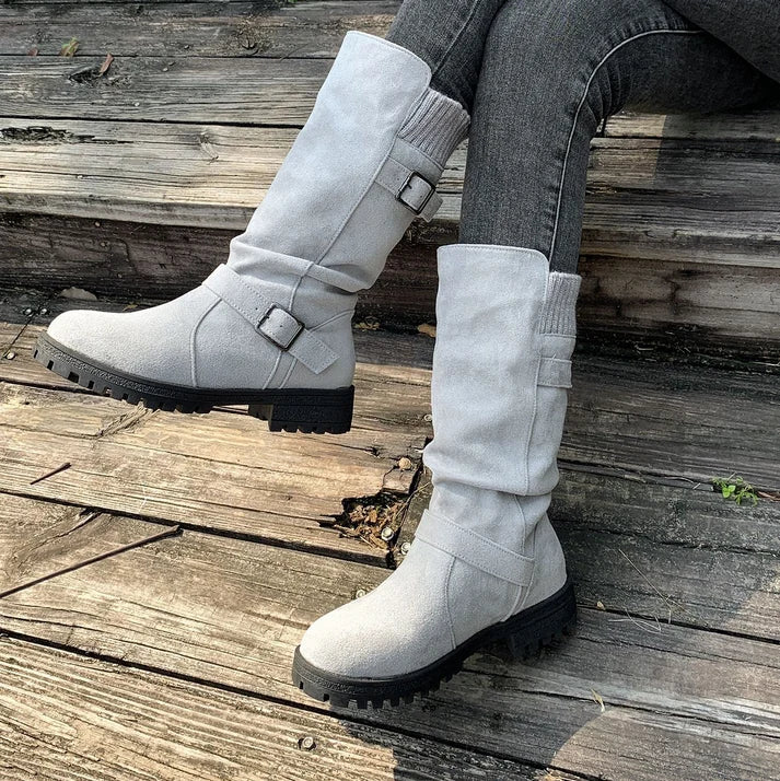 Rosie | Slouch Suede-Effect Buckle Boots