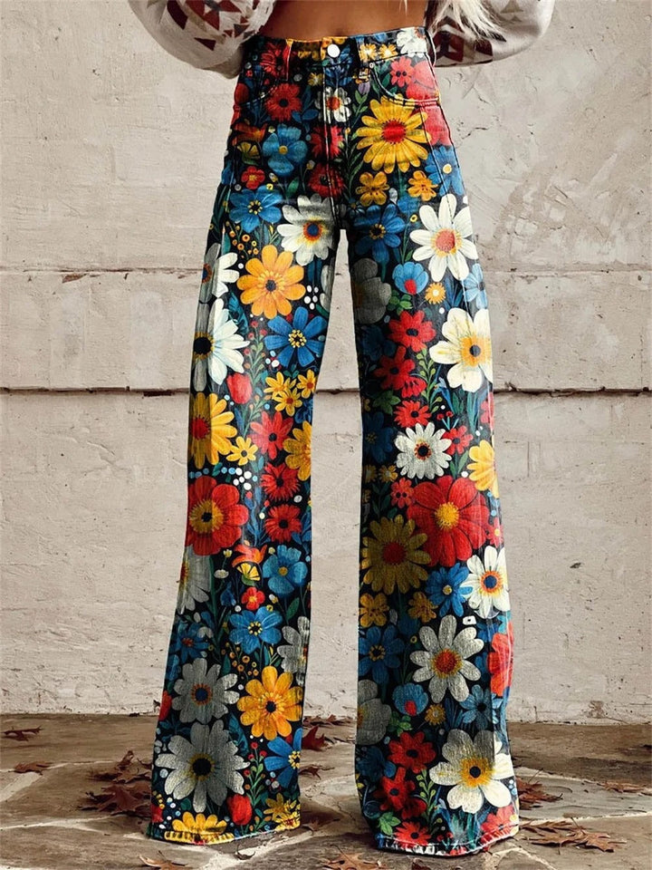 Charlotte™ | Comfortable Colourful Floral Print Wide Leg Pants