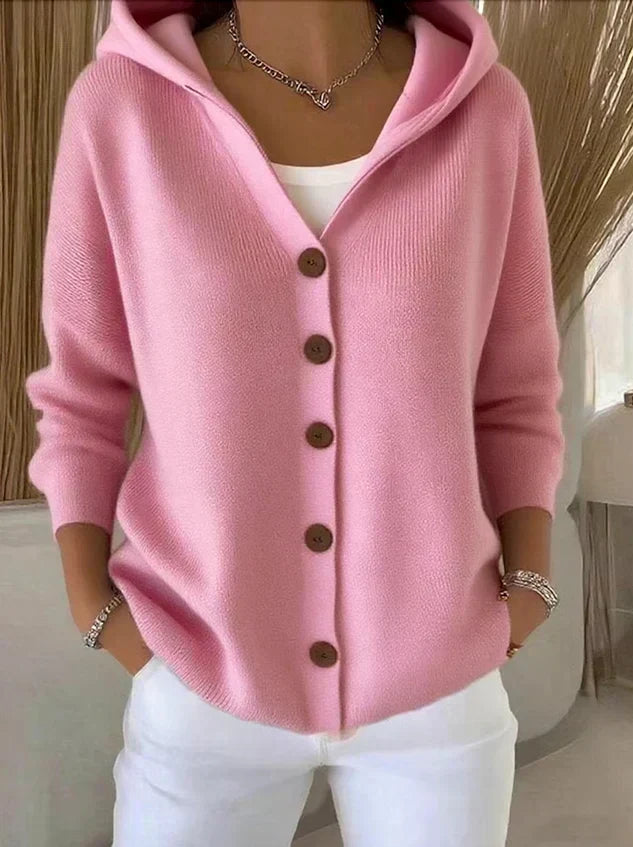 Darienne | Long Buttoned Knit Cardigan with Hood