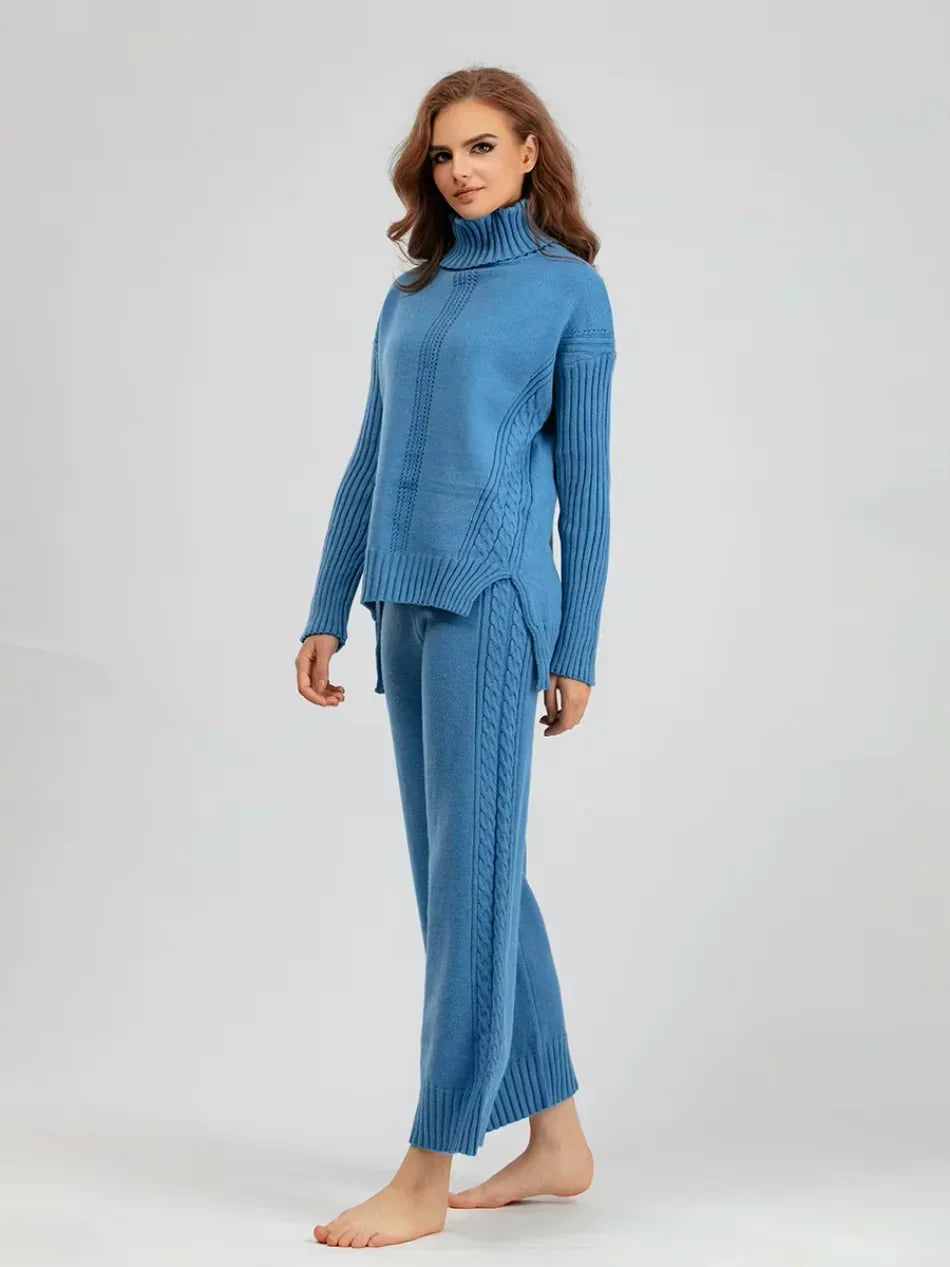 Scarlett | Chic Turtleneck Knitted Set and Wide Leg Pants