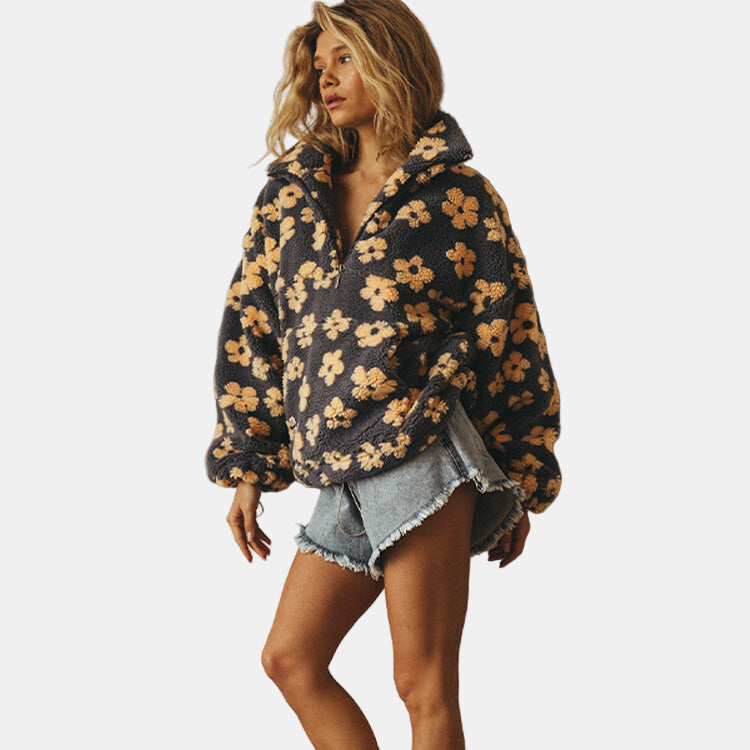 Ivy | Long Sleeve Floral Fleece Sweater