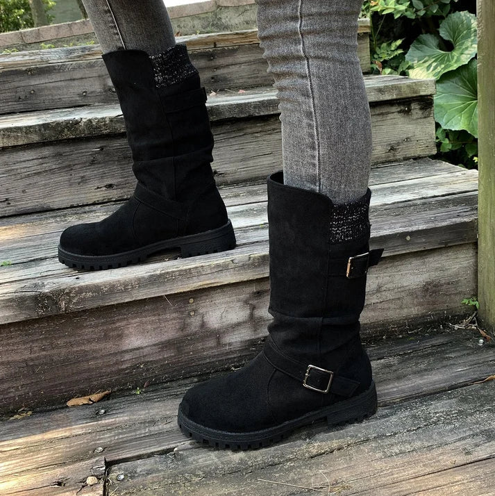 Rosie | Slouch Suede-Effect Buckle Boots