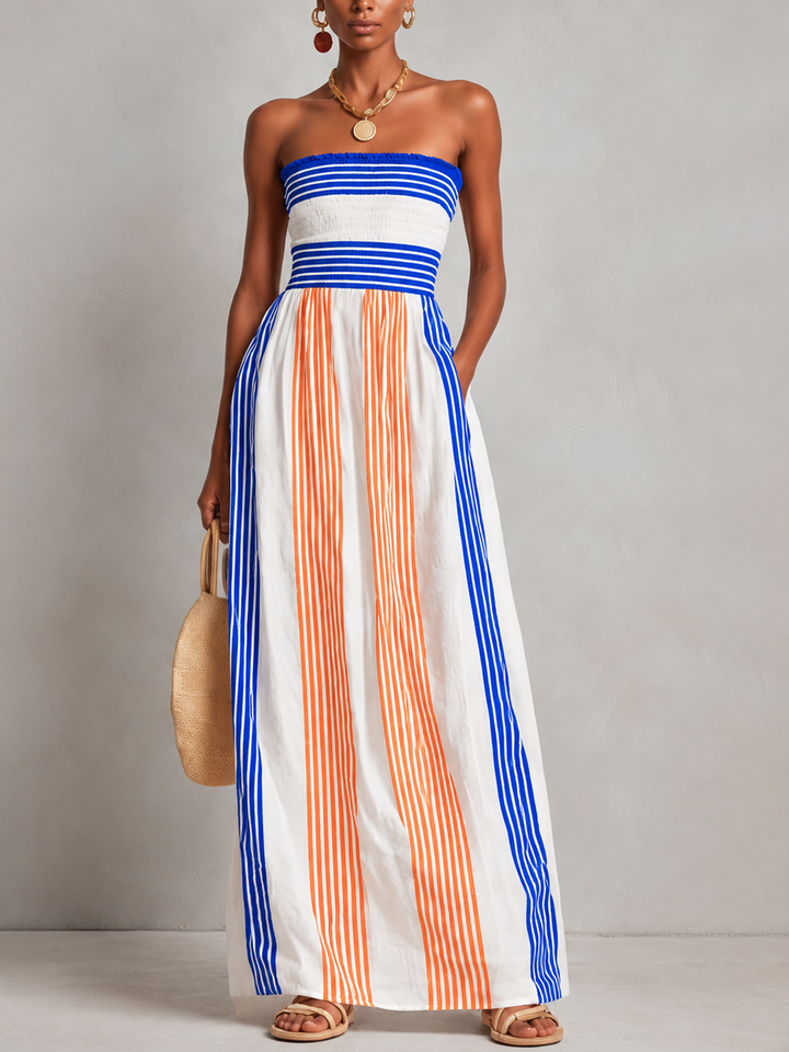 Elise | Striped Smocked Bustier Maxi Dress