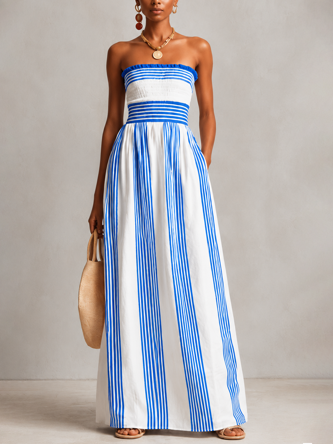 Elise | Striped Smocked Bustier Maxi Dress