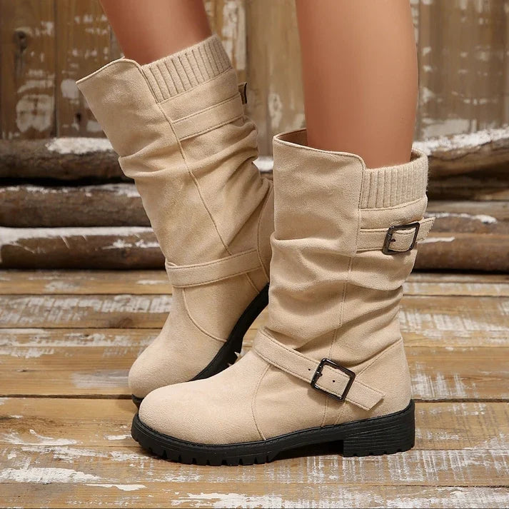 Rosie | Slouch Suede-Effect Buckle Boots