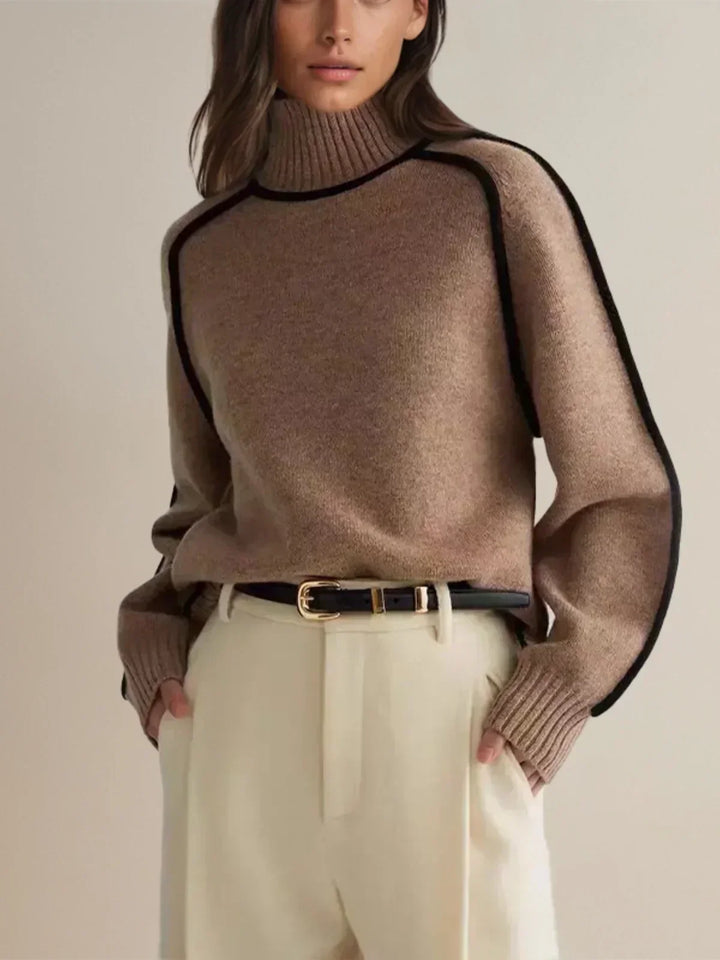 April | Contrast Piping Turtleneck Sweater