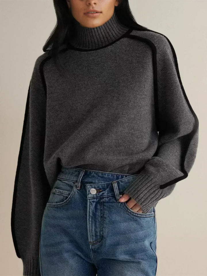 April | Contrast Piping Turtleneck Sweater