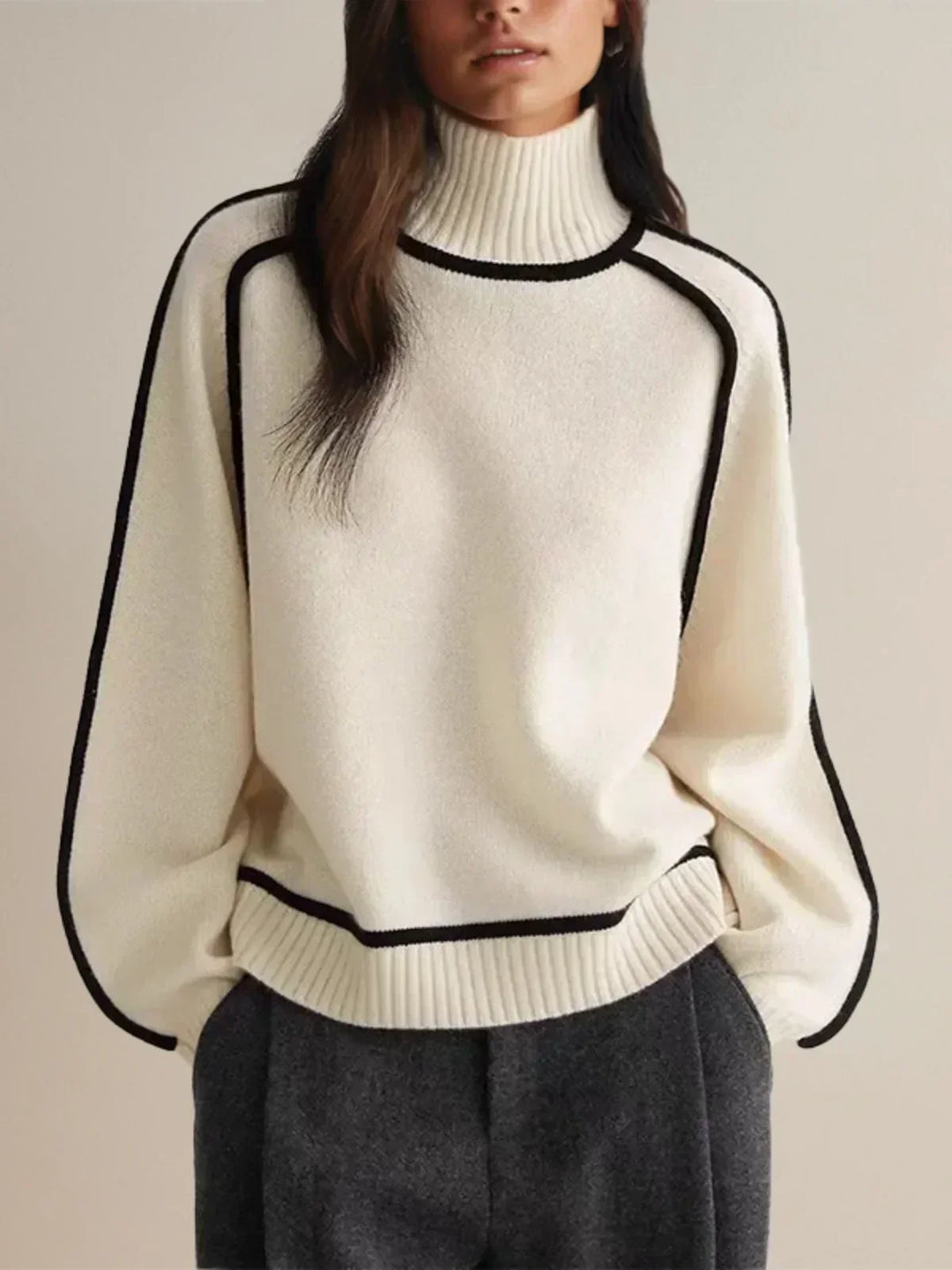 April | Contrast Piping Turtleneck Sweater