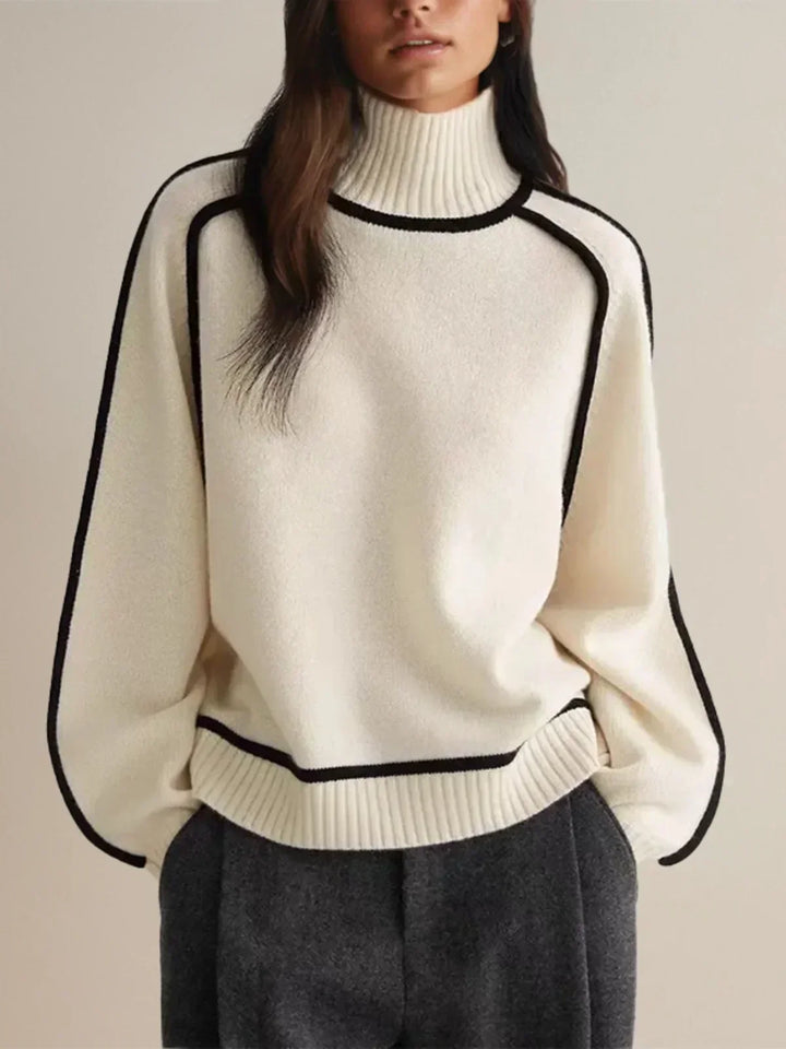 April | Contrast Piping Turtleneck Sweater