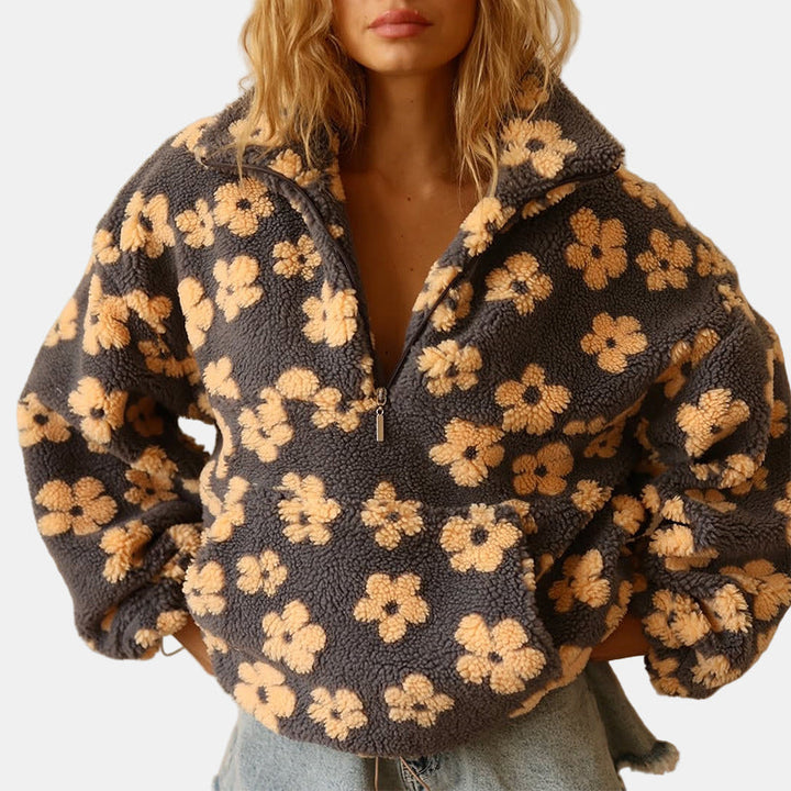 Ivy | Long Sleeve Floral Fleece Sweater