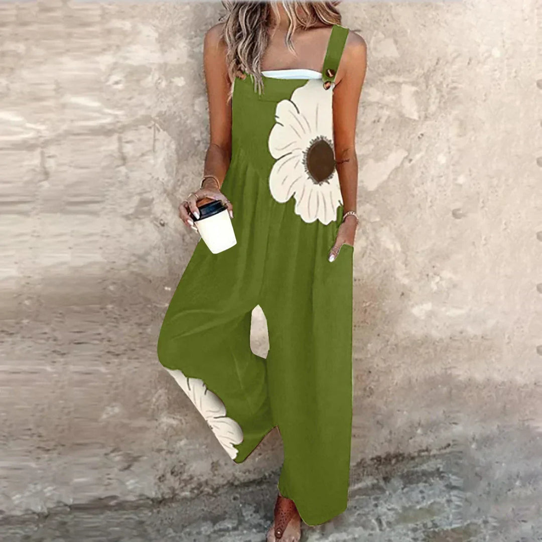 Loose Printed Overalls with Adjustable Straps