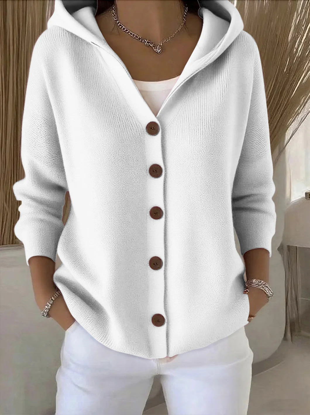 Darienne | Long Buttoned Knit Cardigan with Hood