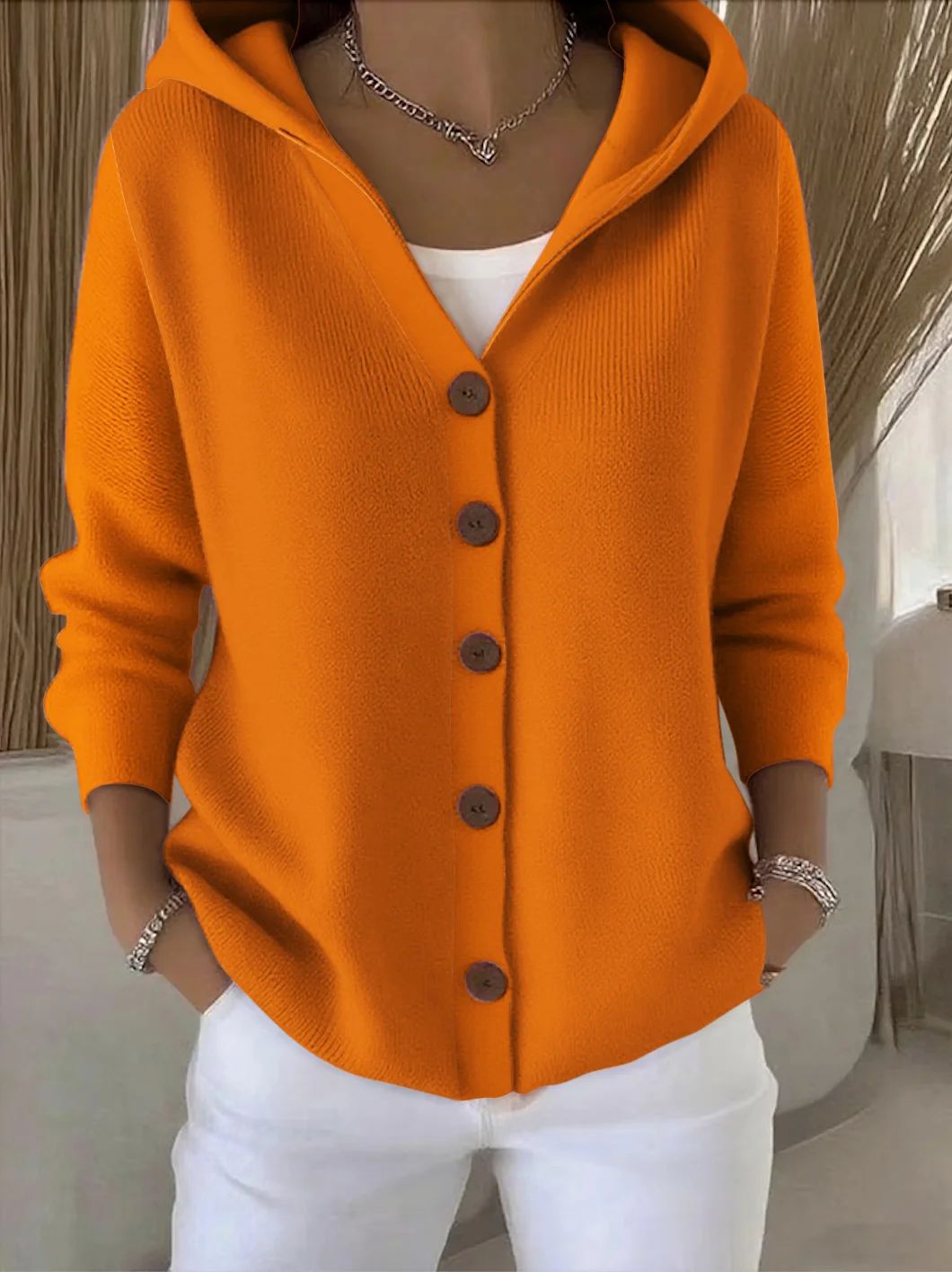 Darienne | Long Buttoned Knit Cardigan with Hood