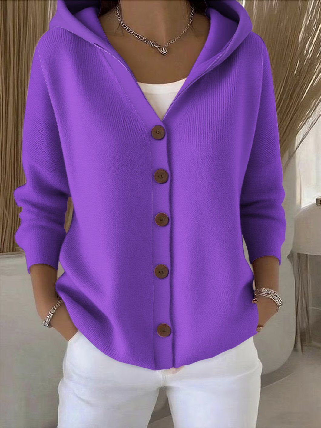 Darienne | Long Buttoned Knit Cardigan with Hood