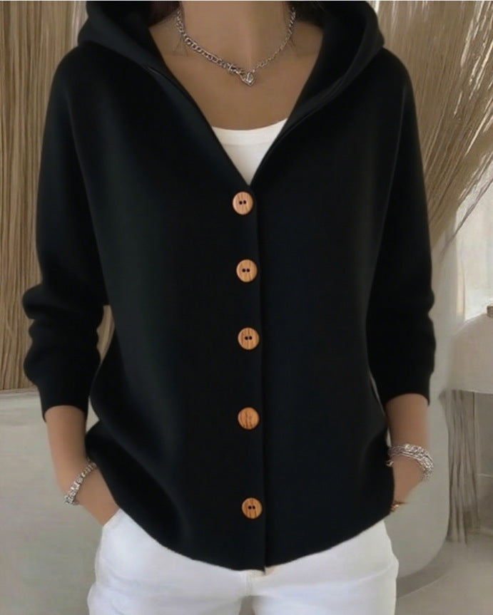 Darienne | Long Buttoned Knit Cardigan with Hood
