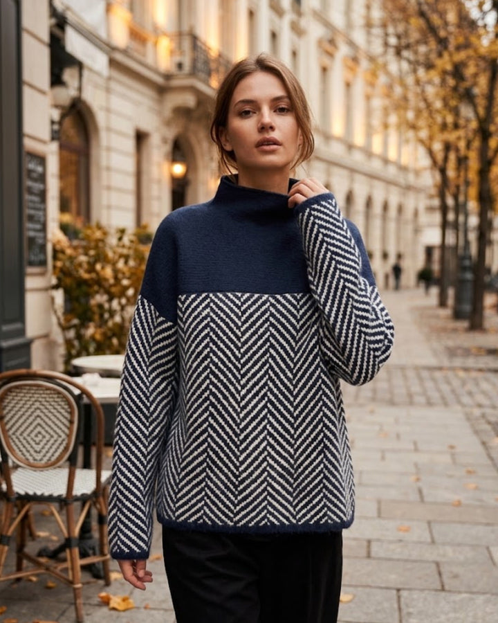 Vera | Colour-Block Chevron Oversized Turtleneck Sweater