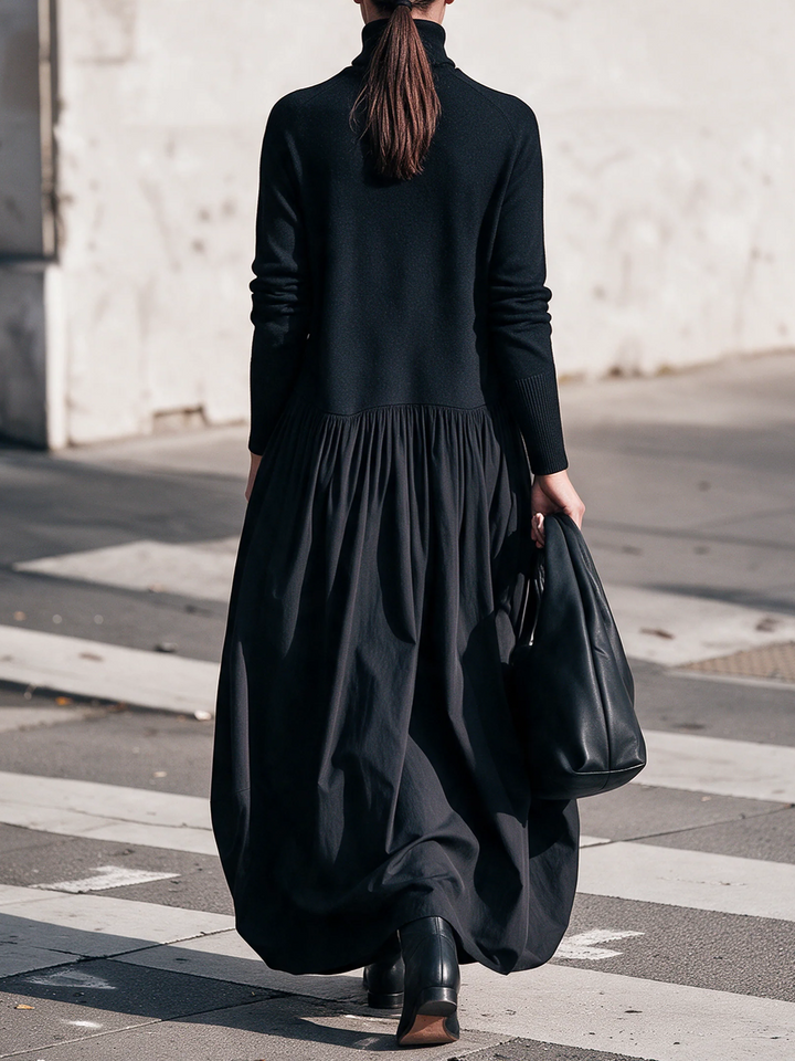 Odette | Oversized Black Maxi Dress with High Collar