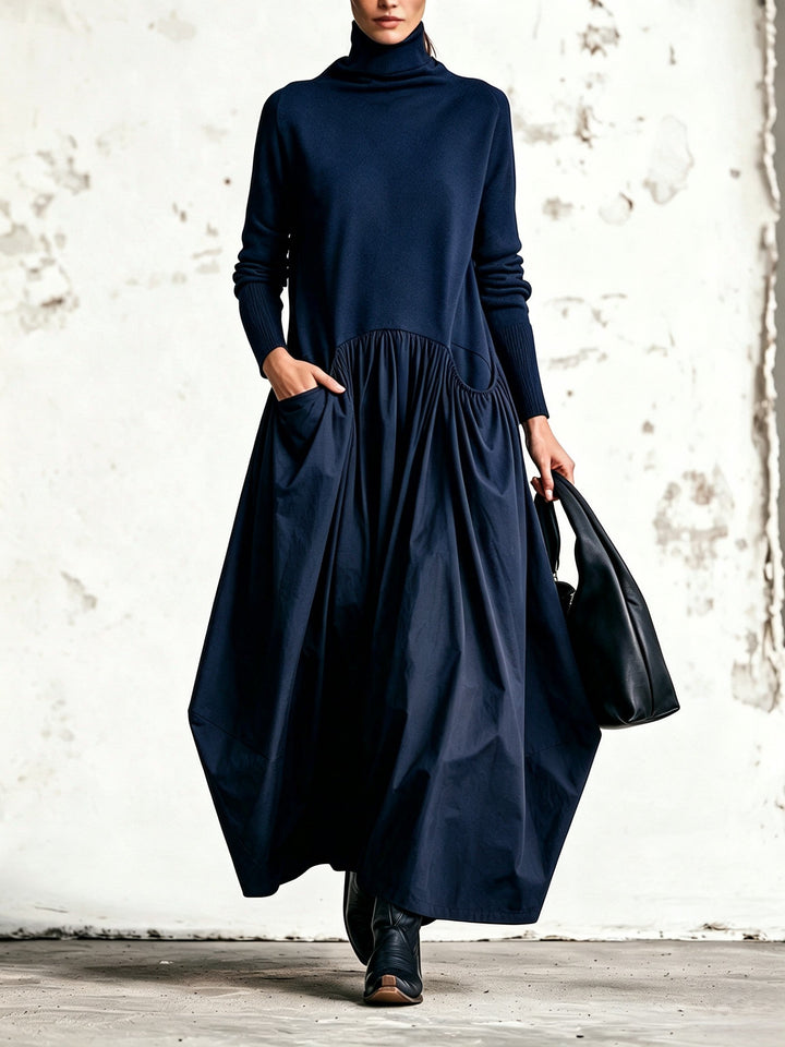 Odette | Oversized Black Maxi Dress with High Collar