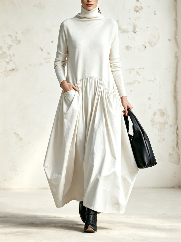 Odette | Oversized Black Maxi Dress with High Collar