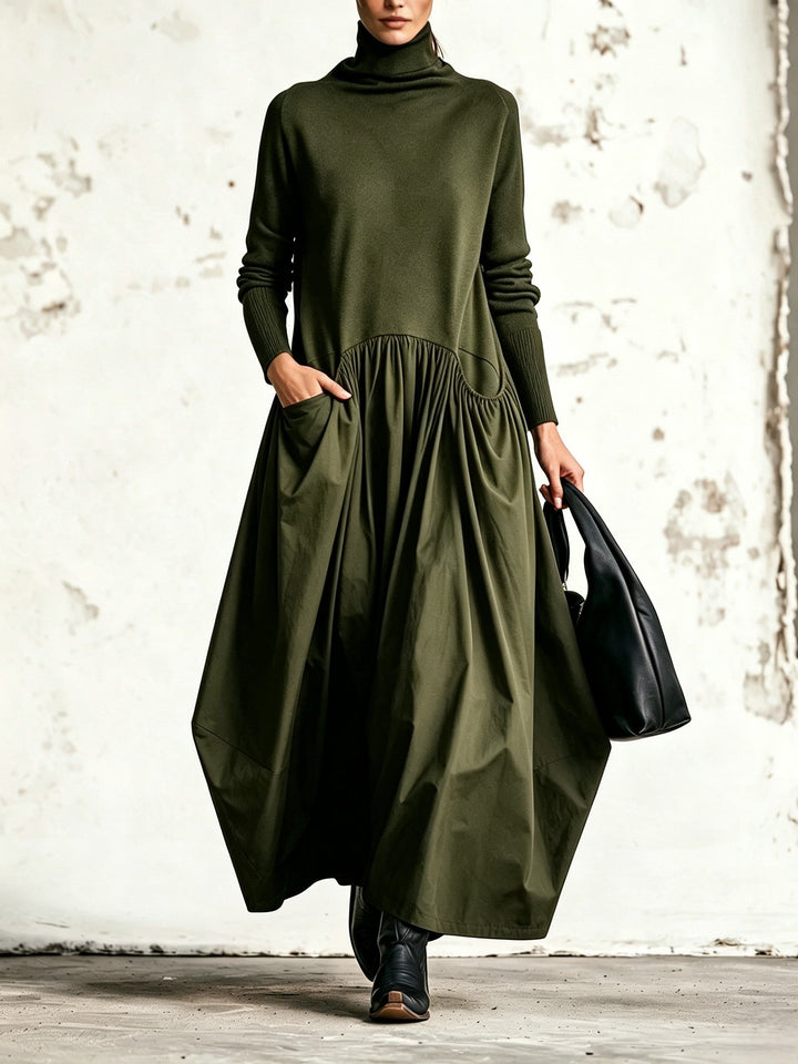 Odette | Oversized Black Maxi Dress with High Collar