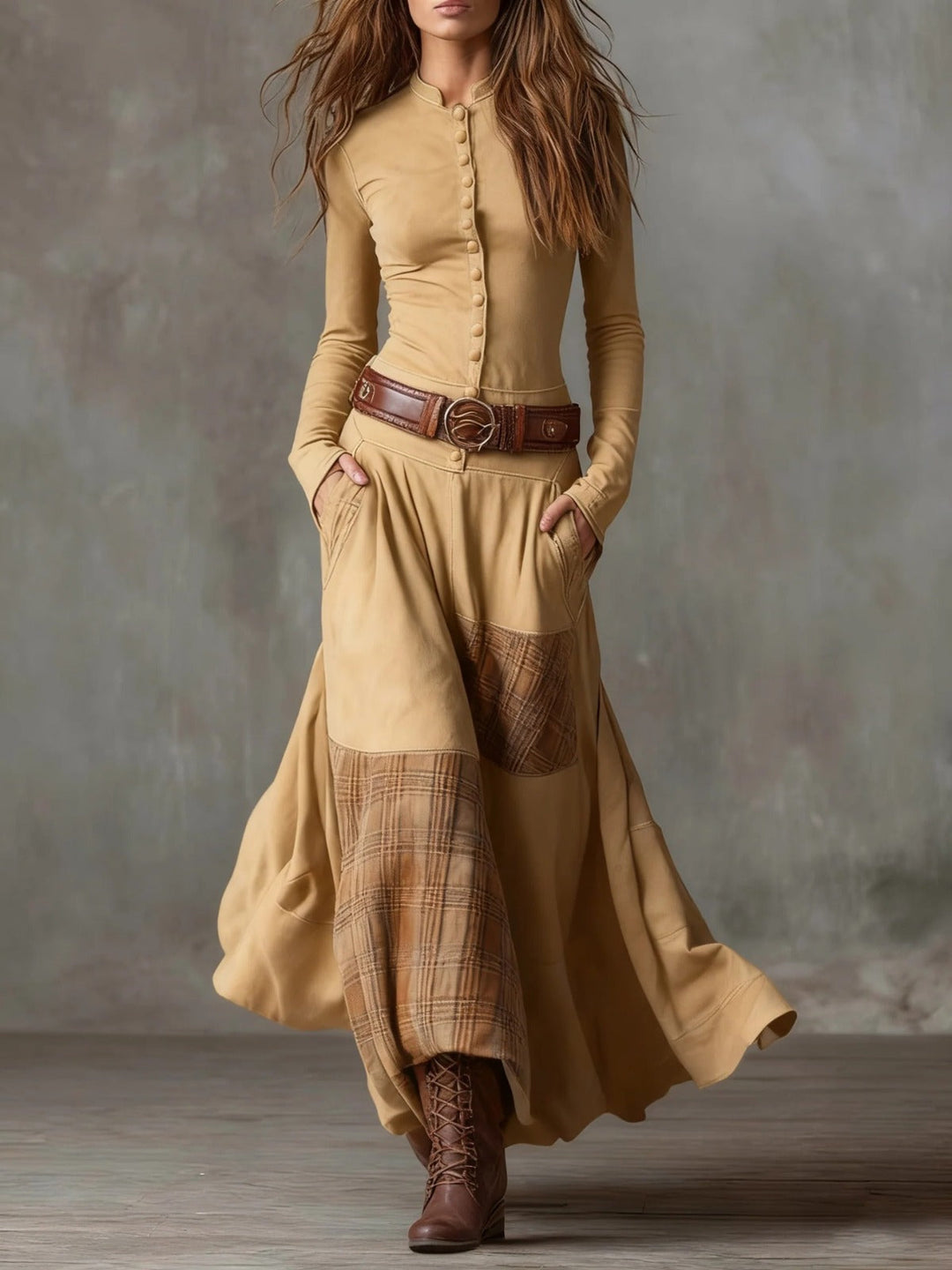 Elise | Maxi Dress in Eco-Friendly Suede with Belt