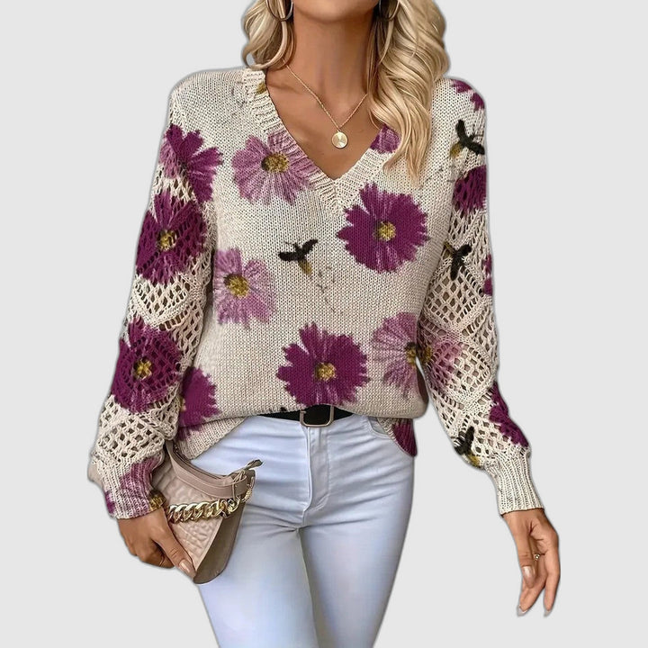 Amelie | Elegant V-Neck Floral Sweater