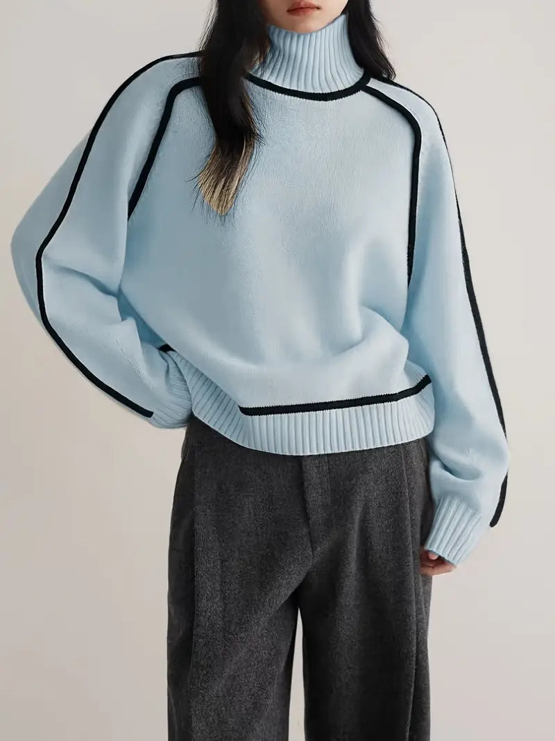 April | Contrast Piping Turtleneck Sweater