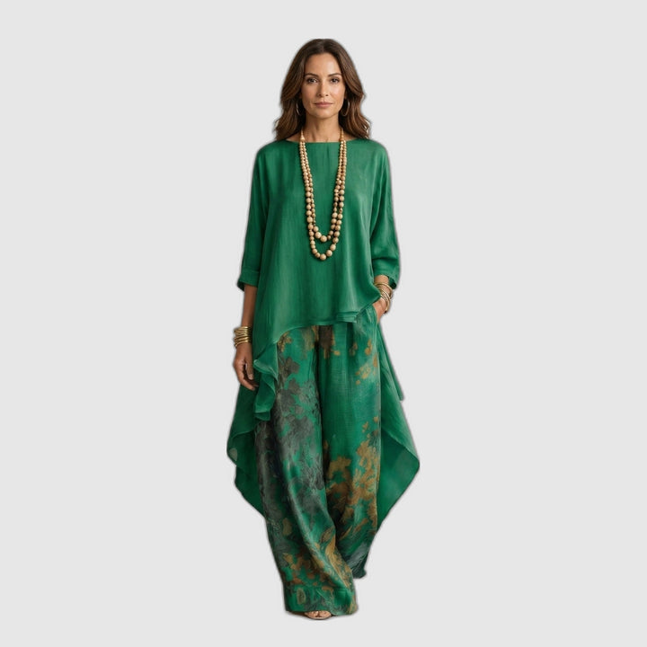 Cariola | Two-Piece Cotton-Silk Set with Asymmetrical Tunic