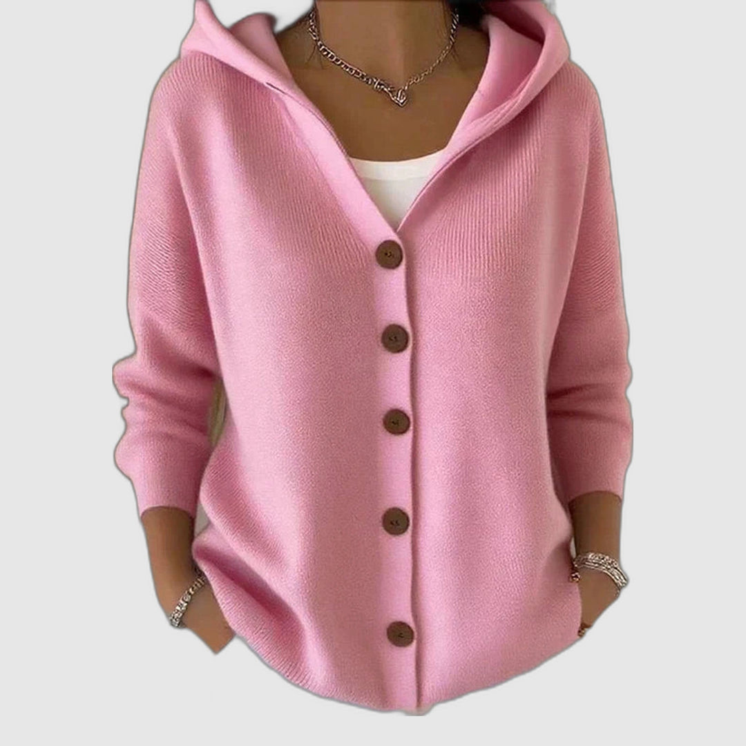 Darienne | Long Buttoned Knit Cardigan with Hood