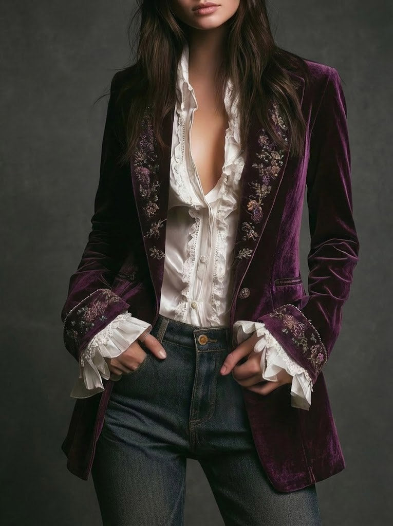 Erica | Long Embroidered Velvet Jacket