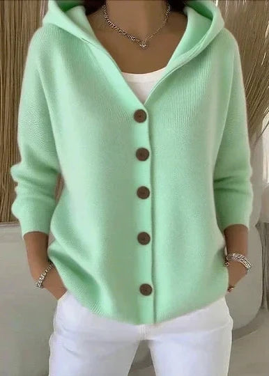 Darienne | Long Buttoned Knit Cardigan with Hood