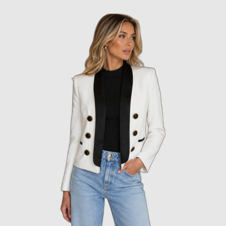 Elegance | White Blazer with Contrasting Black Details