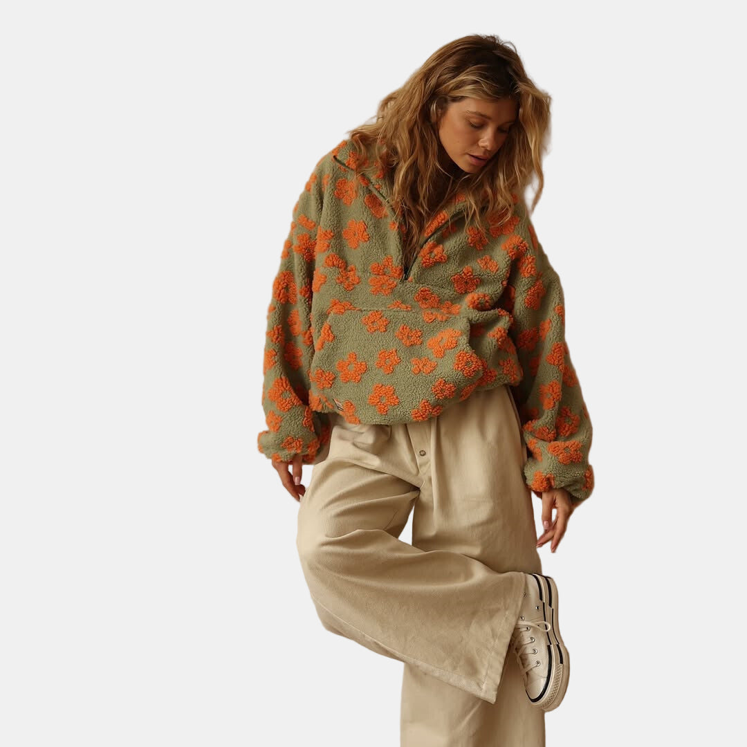 Ivy | Long Sleeve Floral Fleece Sweater
