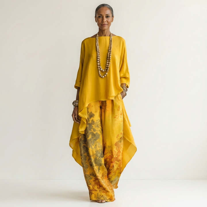 Cariola | Two-Piece Cotton-Silk Set with Asymmetrical Tunic