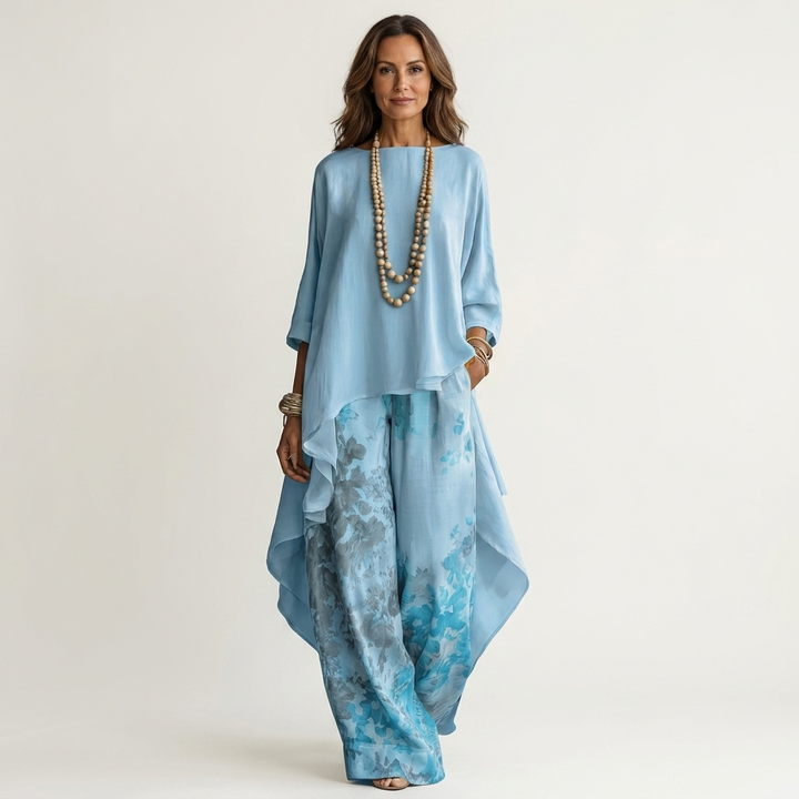 Cariola | Two-Piece Cotton-Silk Set with Asymmetrical Tunic