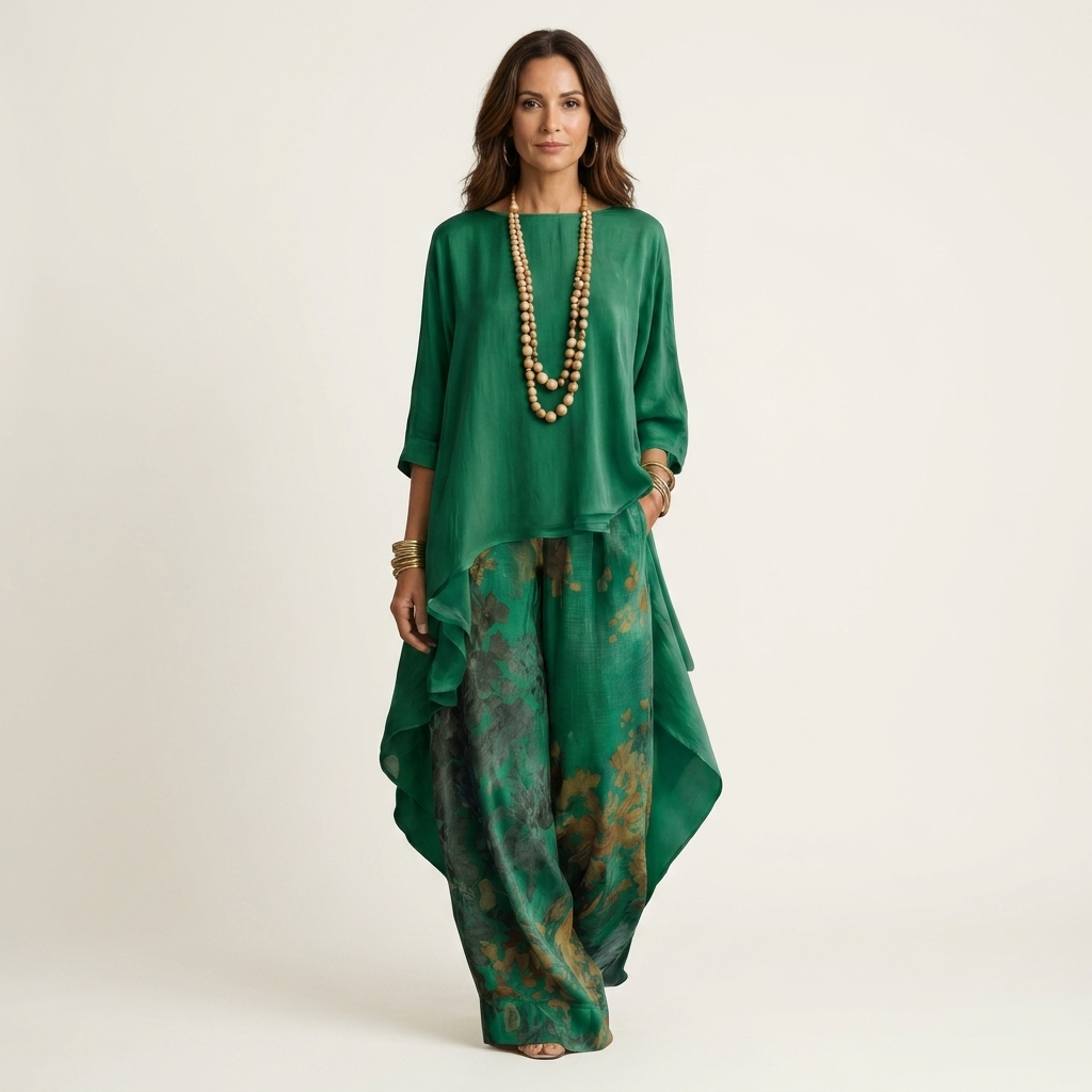Cariola | Two-Piece Cotton-Silk Set with Asymmetrical Tunic