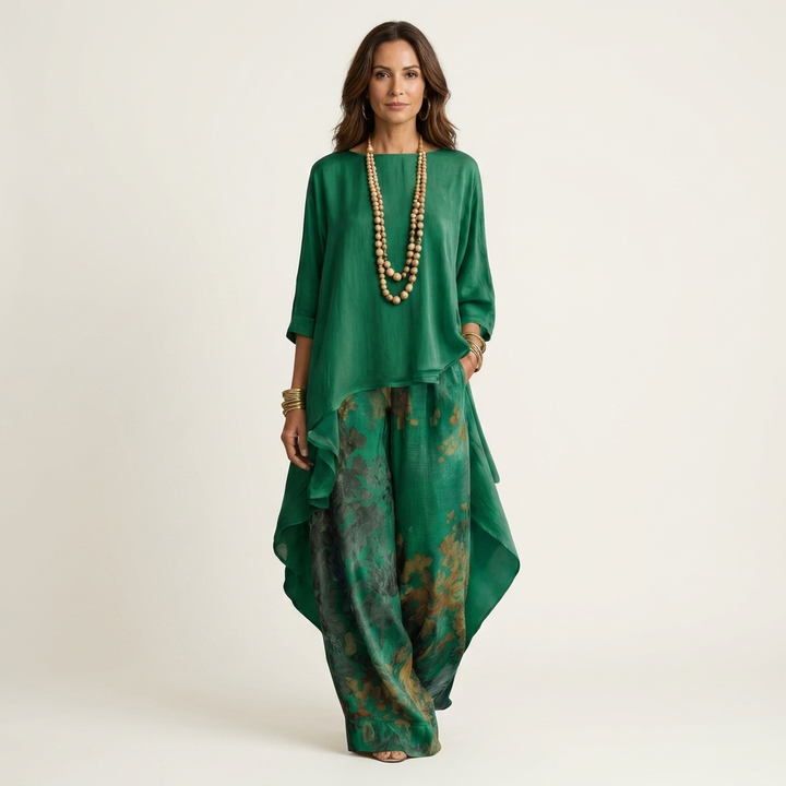 Cariola | Two-Piece Cotton-Silk Set with Asymmetrical Tunic