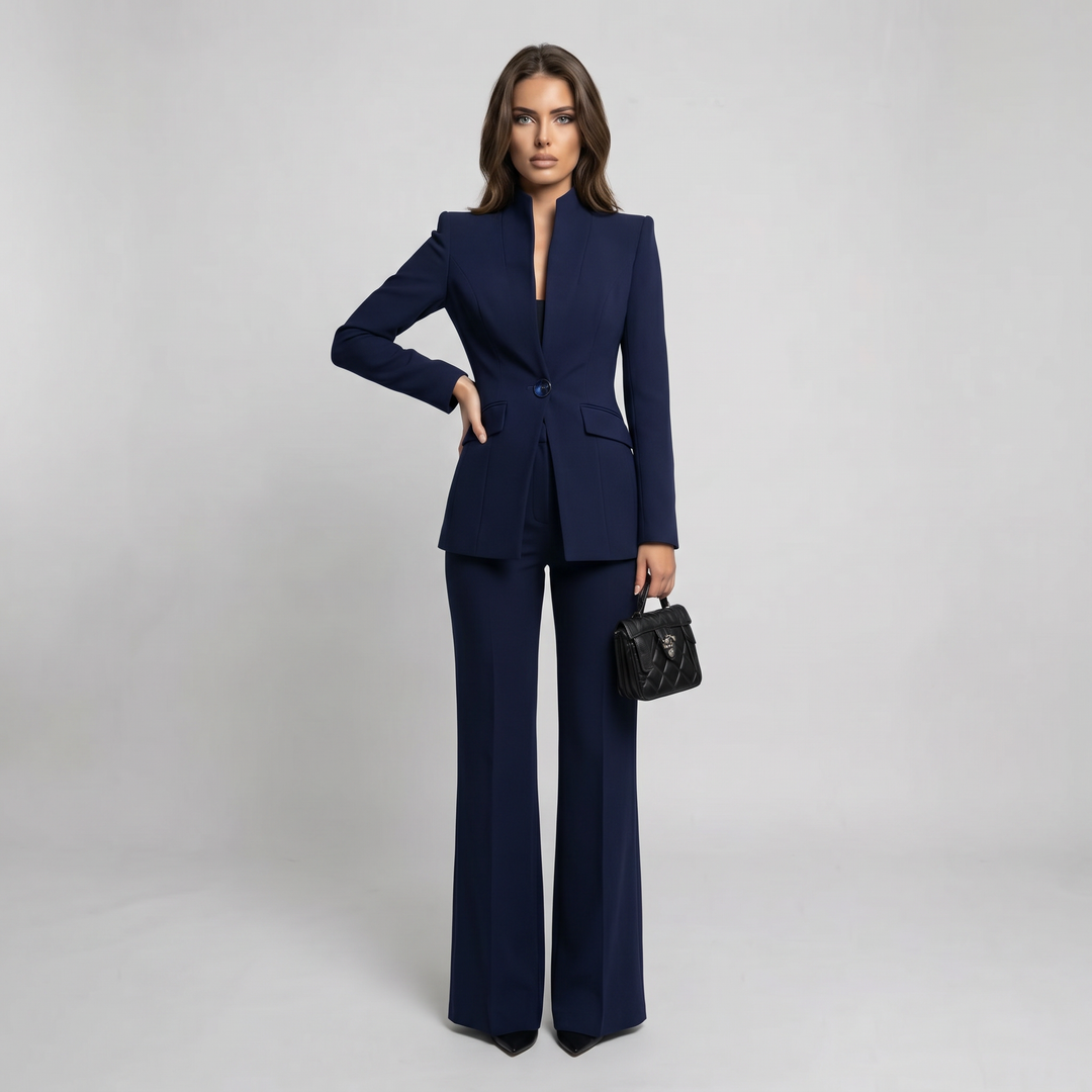 Blazer and Trousers Set with High Collar