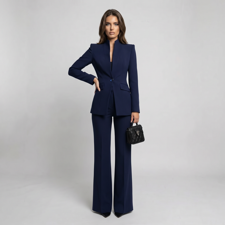 Blazer and Trousers Set with High Collar