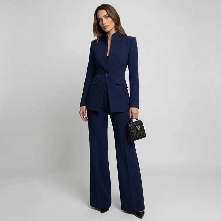 Blazer and Trousers Set with High Collar