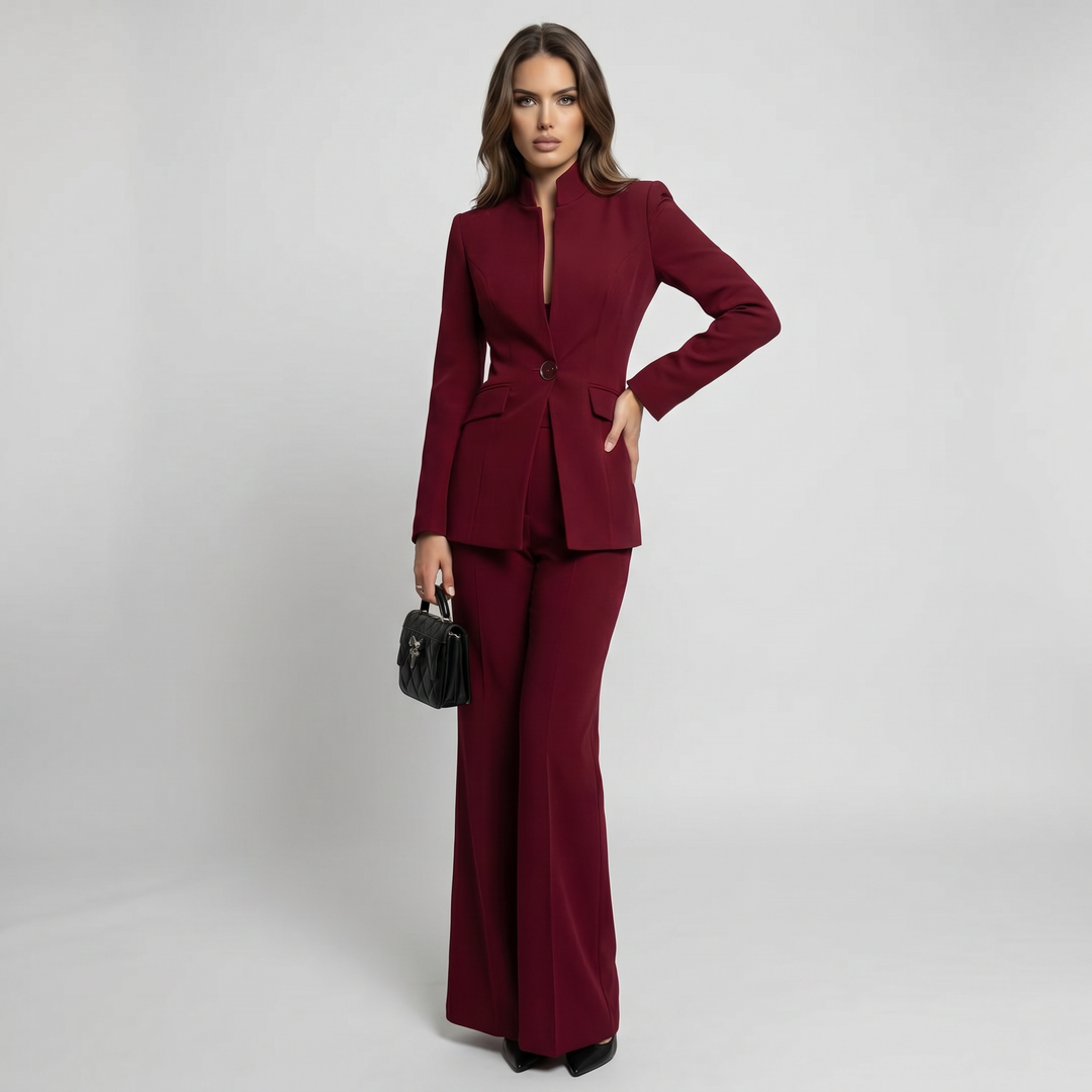 Blazer and Trousers Set with High Collar