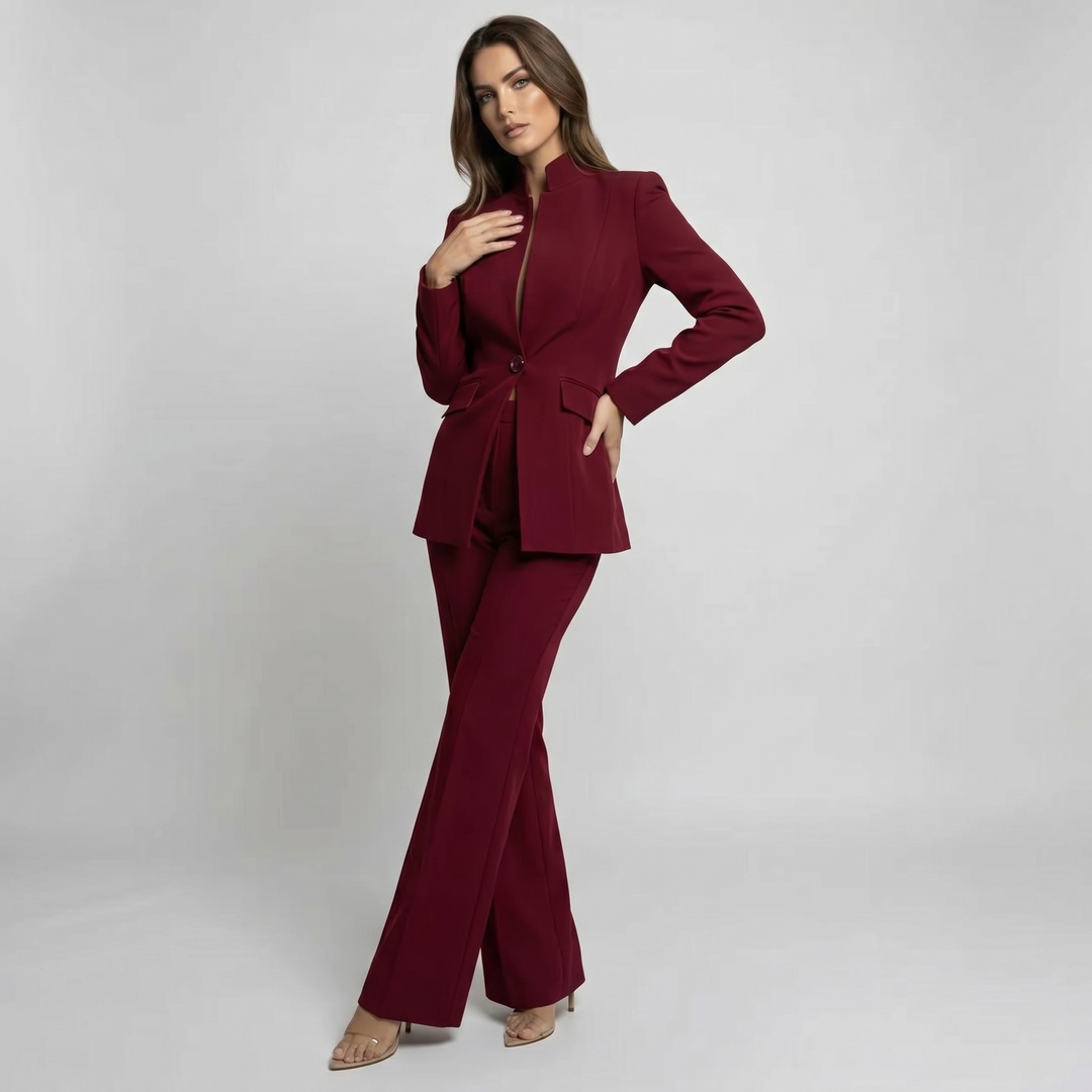 Blazer and Trousers Set with High Collar
