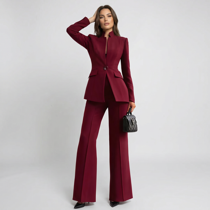 Blazer and Trousers Set with High Collar