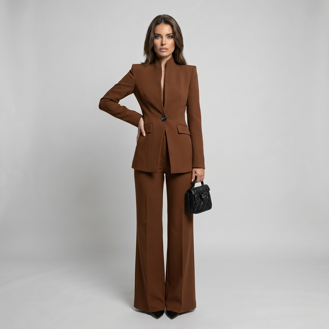 Blazer and Trousers Set with High Collar