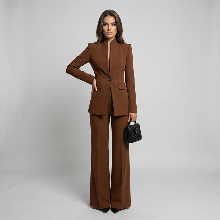 Blazer and Trousers Set with High Collar