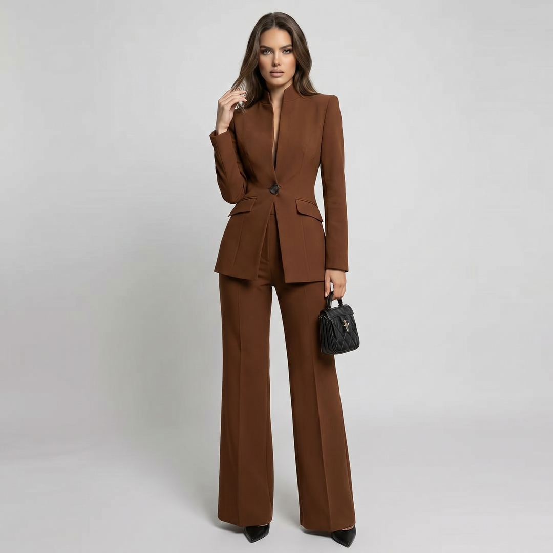 Blazer and Trousers Set with High Collar