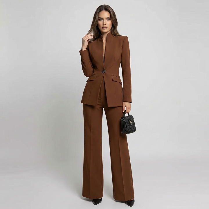 Blazer and Trousers Set with High Collar