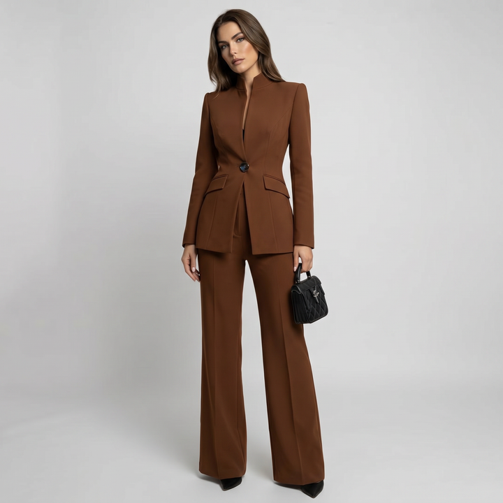 Blazer and Trousers Set with High Collar