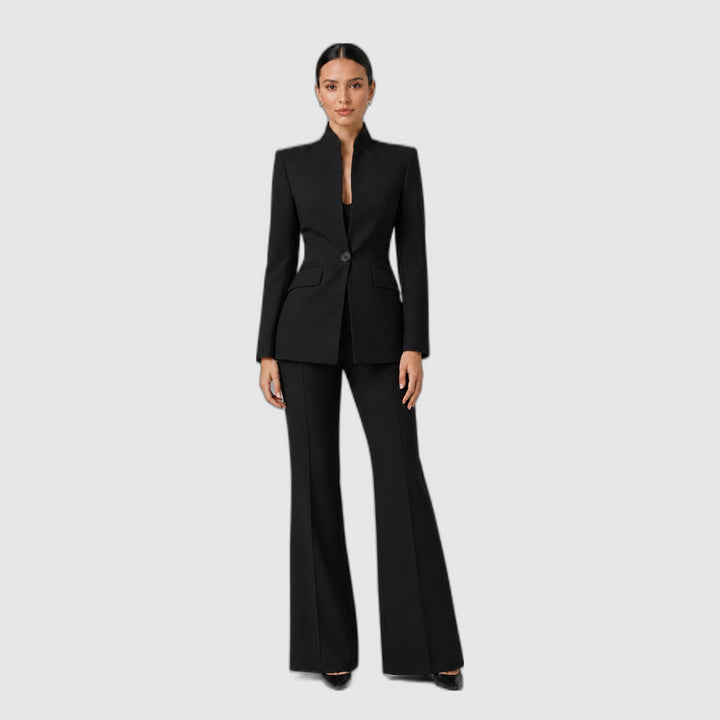 Liesel | Blazer Suit with No Collar and Wide Leg Pants